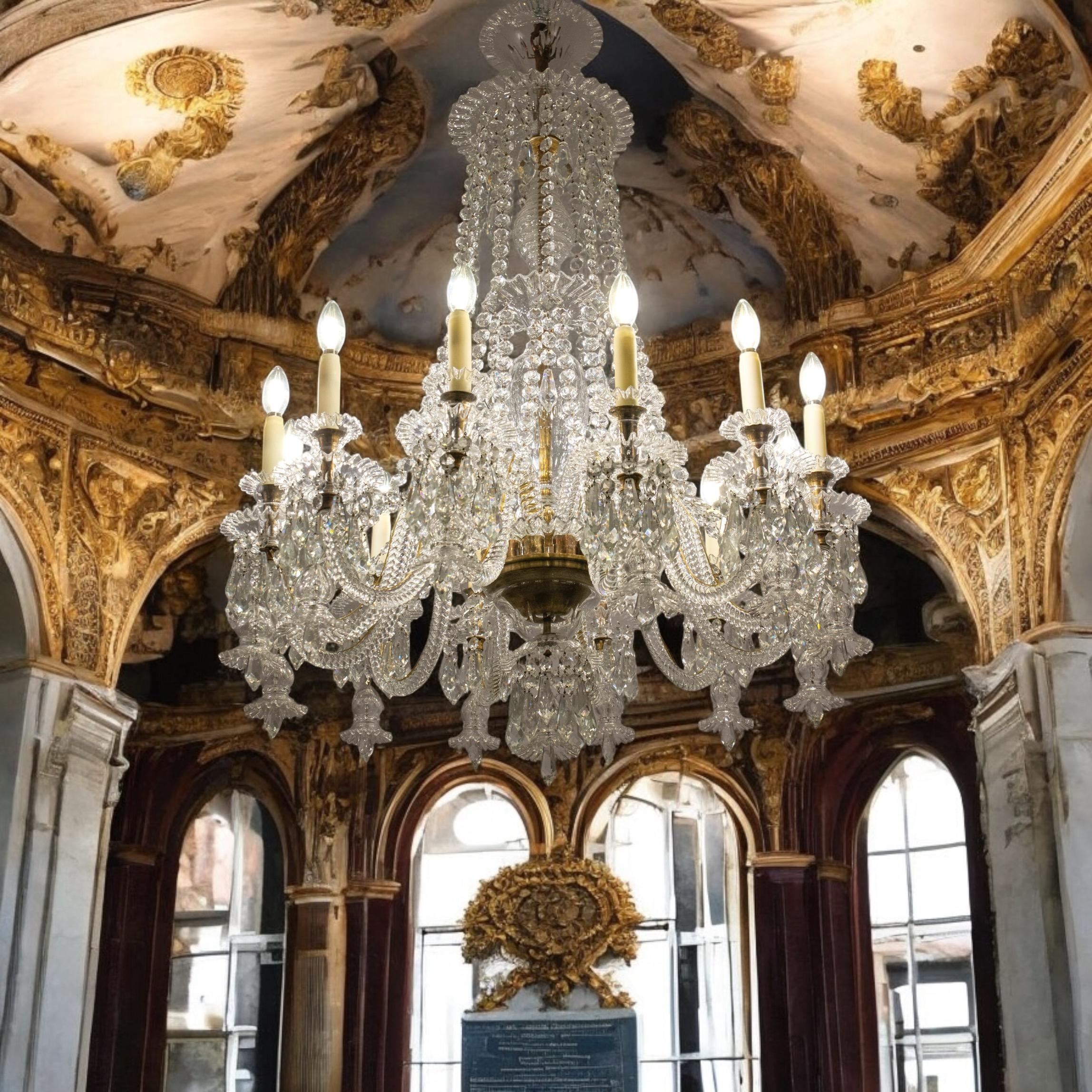 Art Déco Coppia di eccezionali lampadari francesi di cristallo tagliato di grandi dimensioni del 1930 in vendita