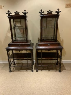 Pair of Exceptional Mahogany Chinese Chippendale Style Display Cabinets, C 1870