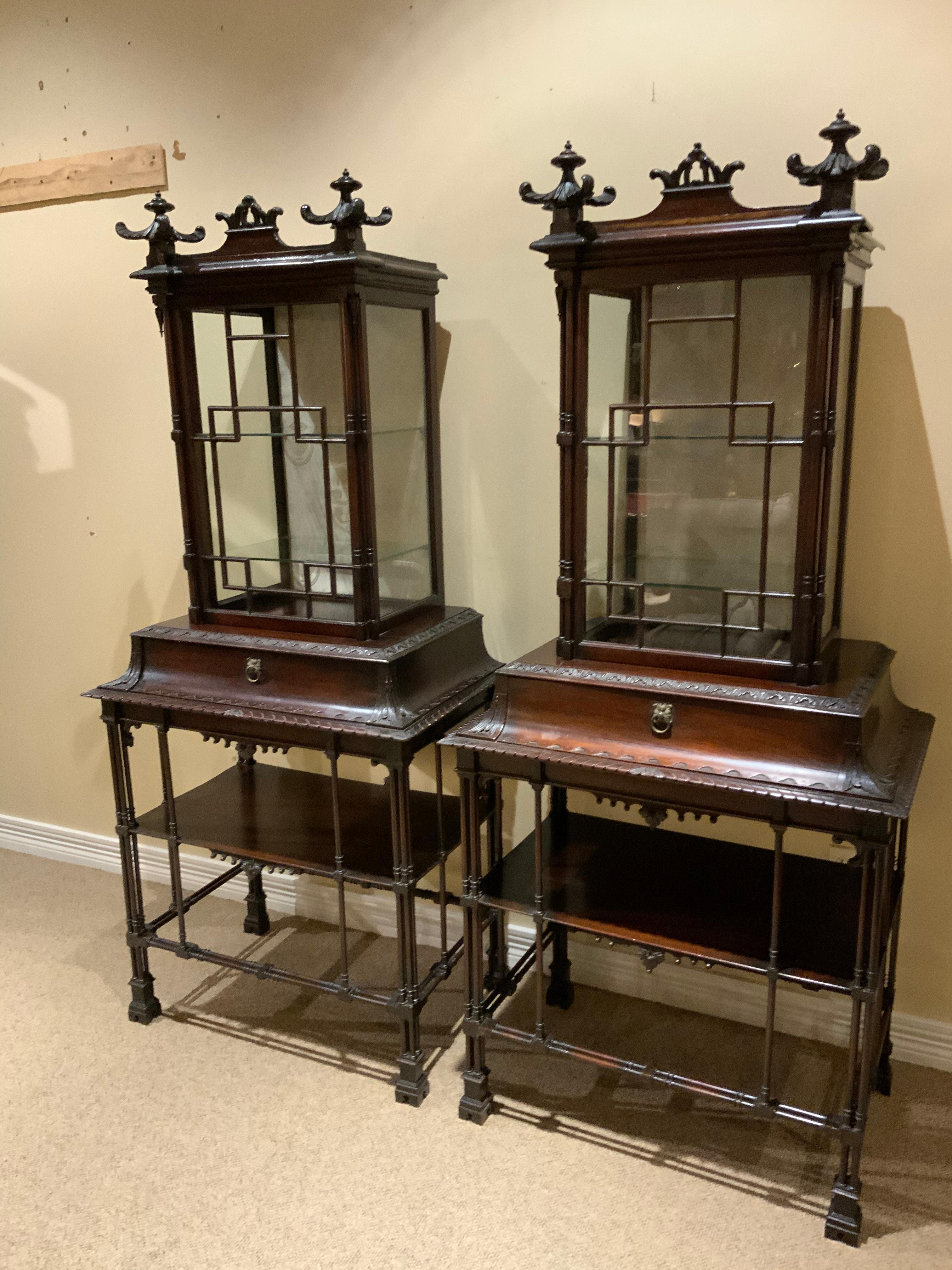 Pair of Exceptional Mahogany Chinese Chippendale Style Display Cabinets, C 1870 2