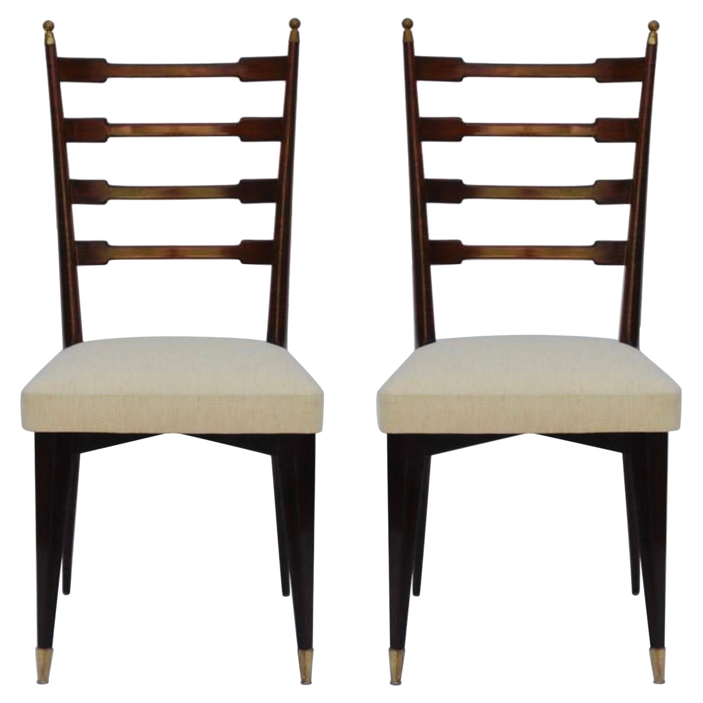 Paire d'exceptionnelles chaises italiennes du milieu du siècle dernier dans le style de Gio Ponti
