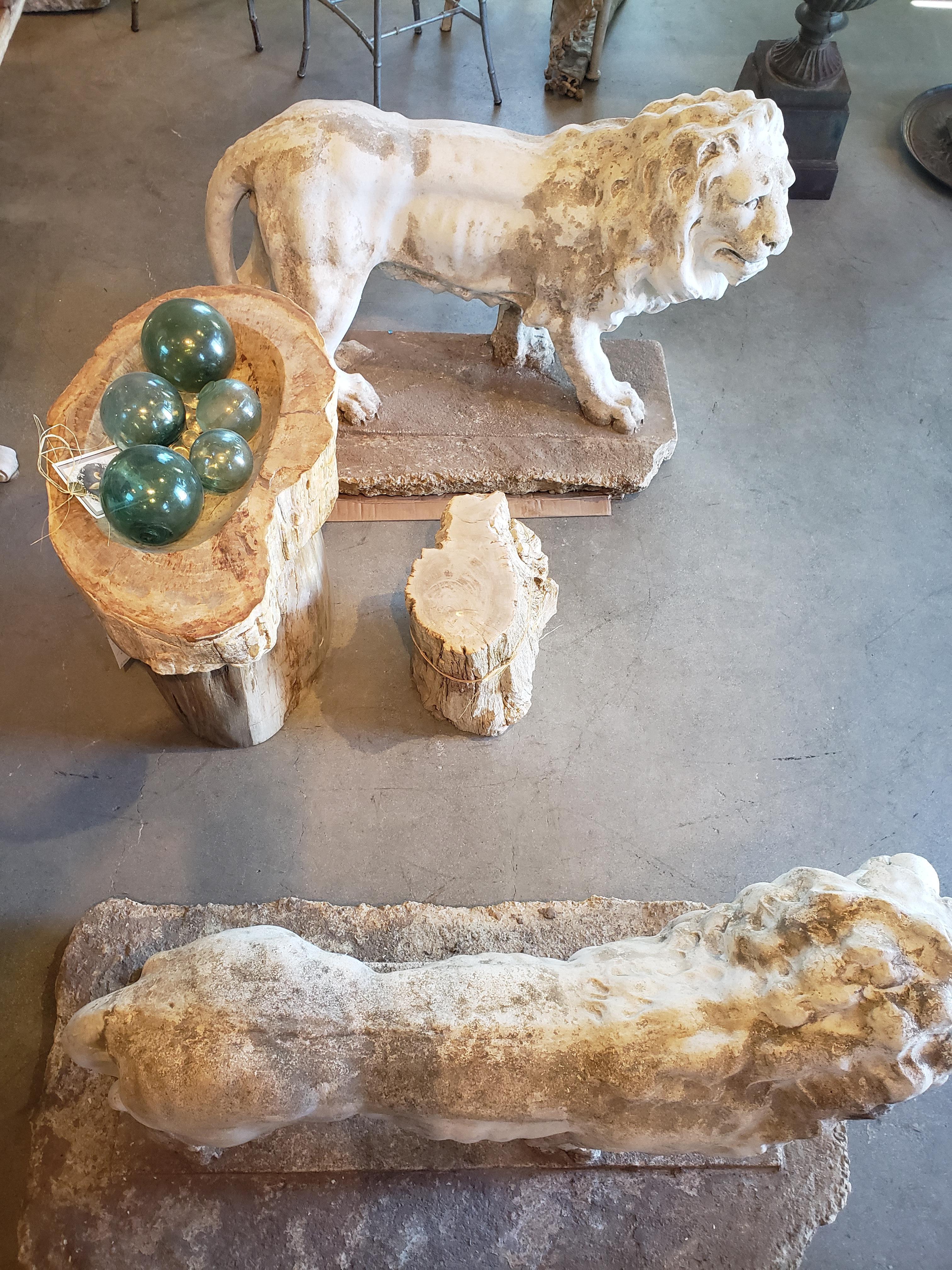 Pair of Exceptional Opposing Cement Lions with Hand Scraped Finish For Sale 12