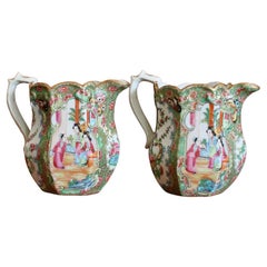 Antique Pair of Exceptional Rose Medallion Porcelain Jugs