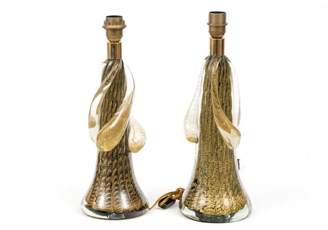 italien Paire de lampes de bureau exceptionnelles signées en verre d'art de Murano en vente