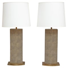 Pair of Exceptional Table Lamps in Shagreen and Bronze 1970s