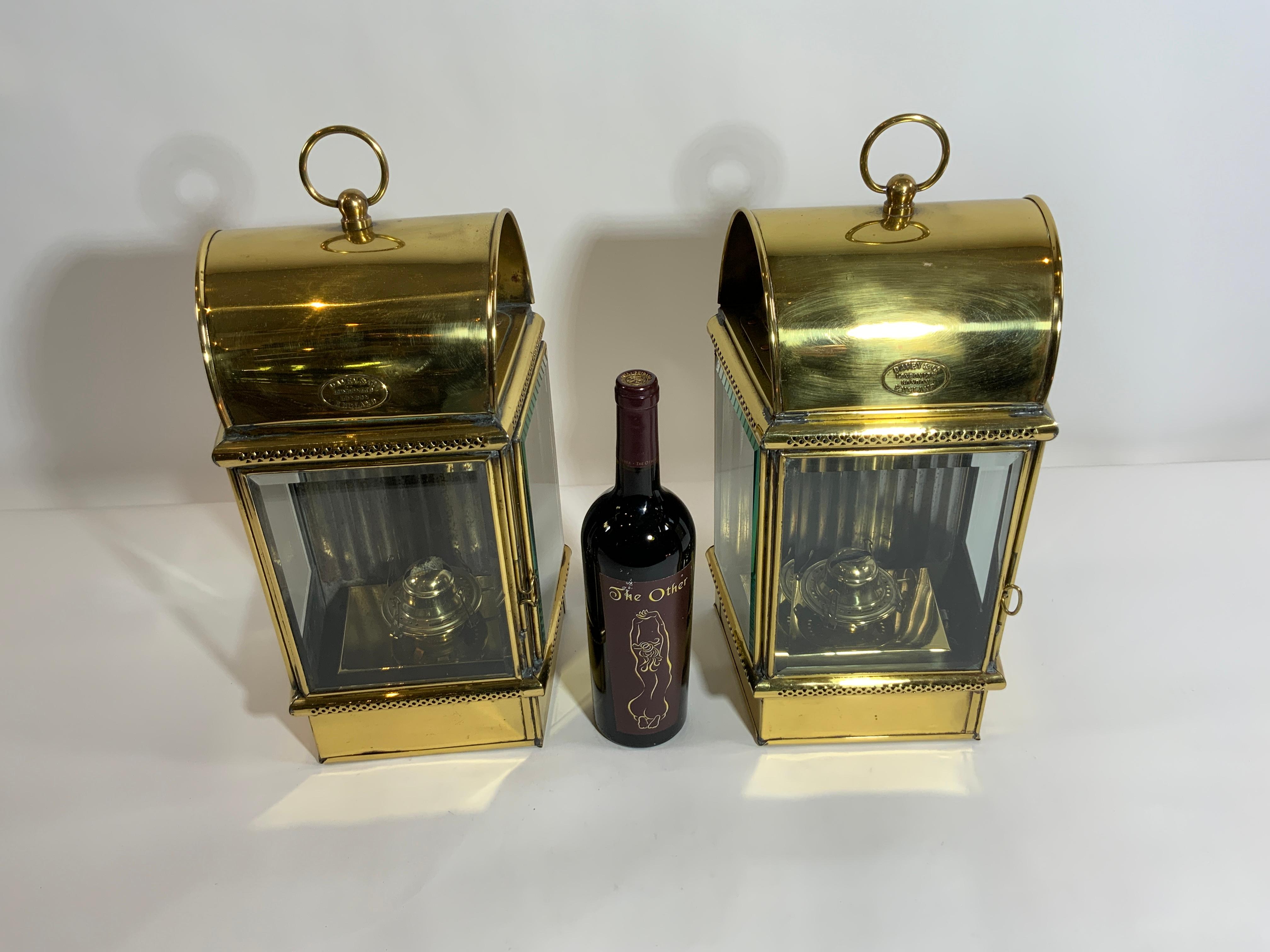 Pair of Exceptional Yacht Cabin Lanterns by Davey & Co. For Sale 5