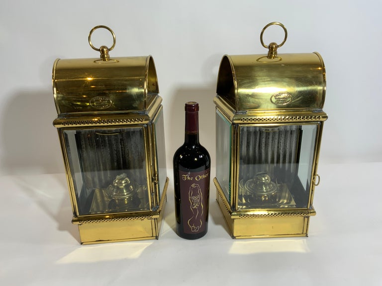 Early 20th Century Pair of Exceptional Yacht Cabin Lanterns by Davey & Co. For Sale