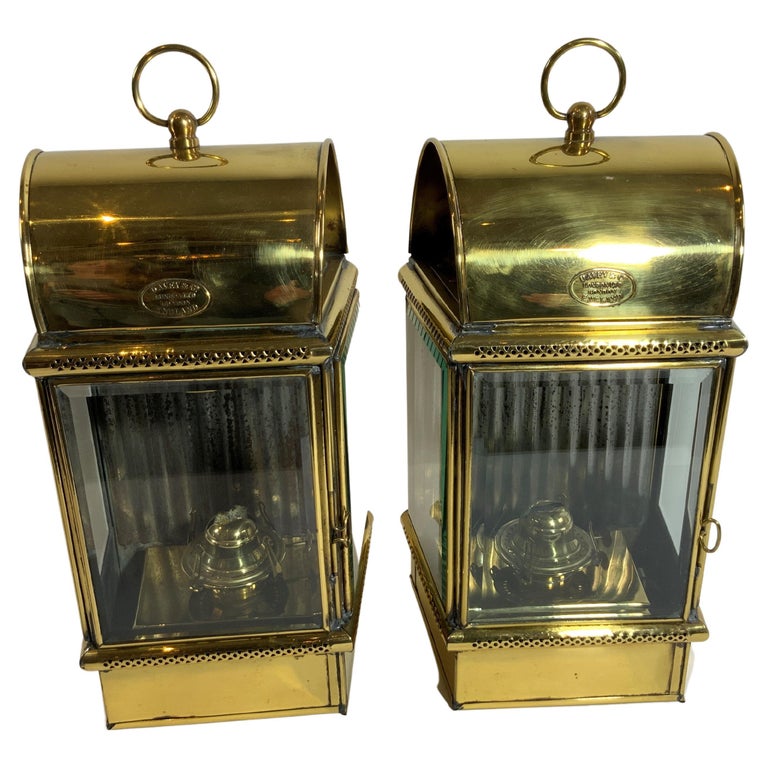Pair of Exceptional Yacht Cabin Lanterns by Davey & Co. For Sale