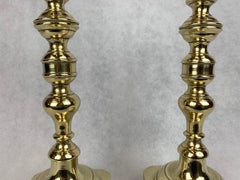 A Pair of Solid Brass Footed Candlesticks with Square Bases, Russia, 19th c.