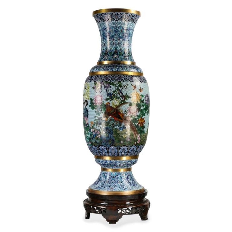 Pair of Exceptionally Large Chinese Enamel Vases For Sale at 1stDibs