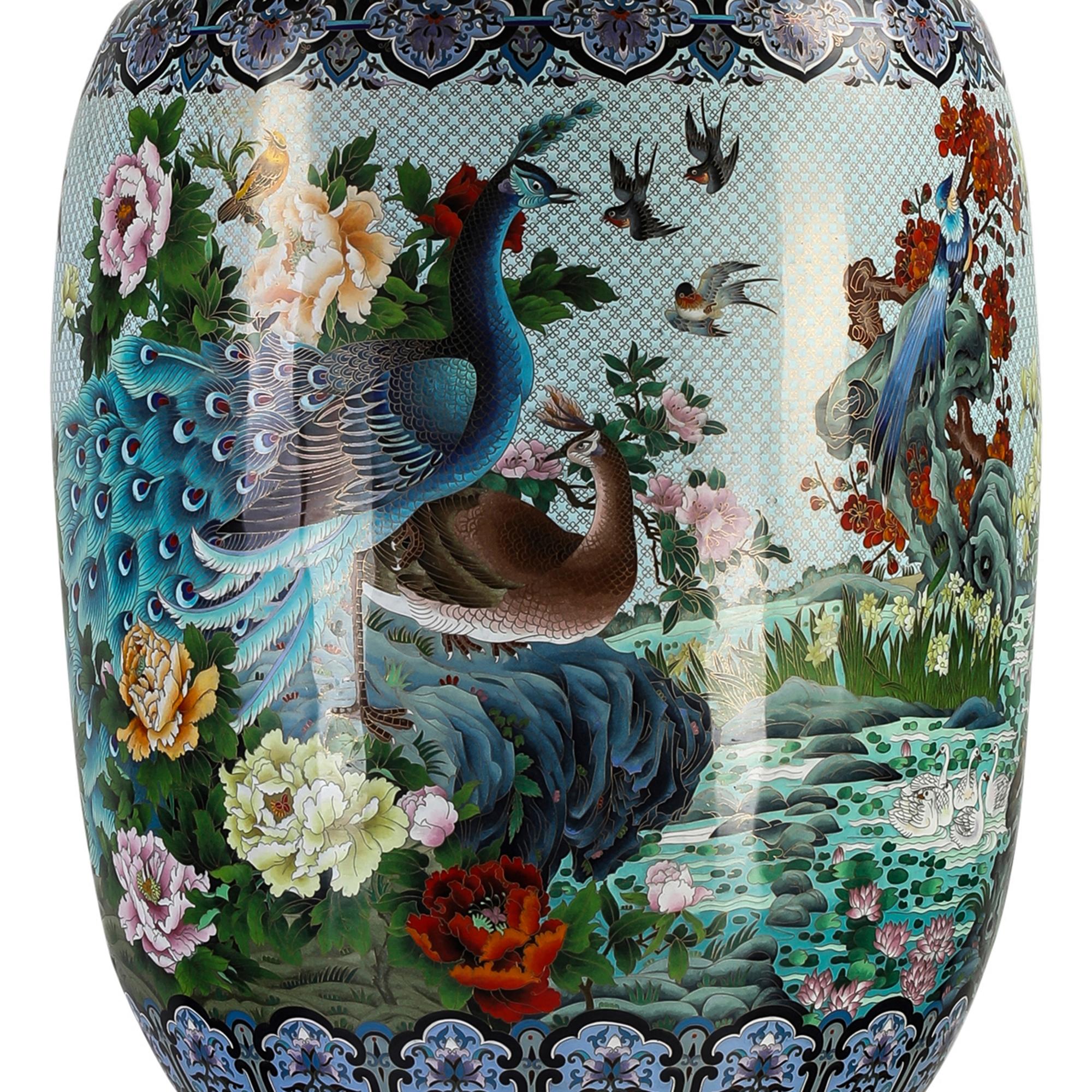 Pair of Exceptionally Large Chinese Enamel Vases For Sale at 1stDibs
