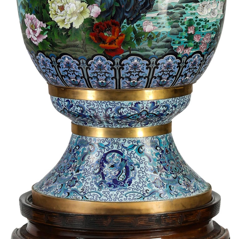 Pair of Exceptionally Large Chinese Enamel Vases For Sale at 1stDibs