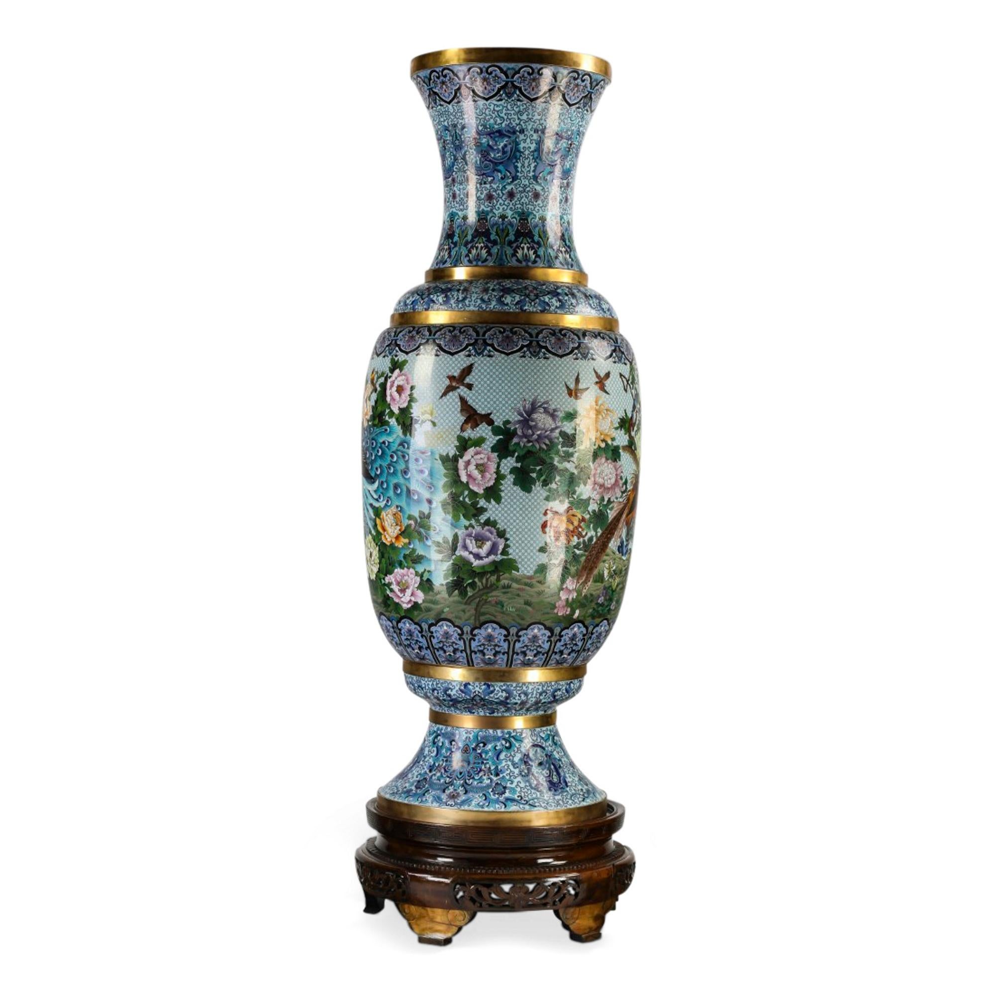 Pair of Exceptionally Large Chinese Enamel Vases For Sale at 1stDibs