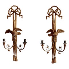 Pair of Exceptionally Large English Regency Carved Giltwood Sconces