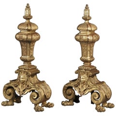 Pair of Exceptionally Large Regence Style Gilt-Bronze Chenets, circa 1860