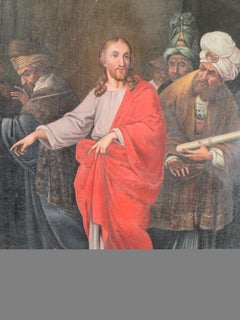 Pair of Exceptionally Rare Large Oil Paintings: Christ with the Scribes