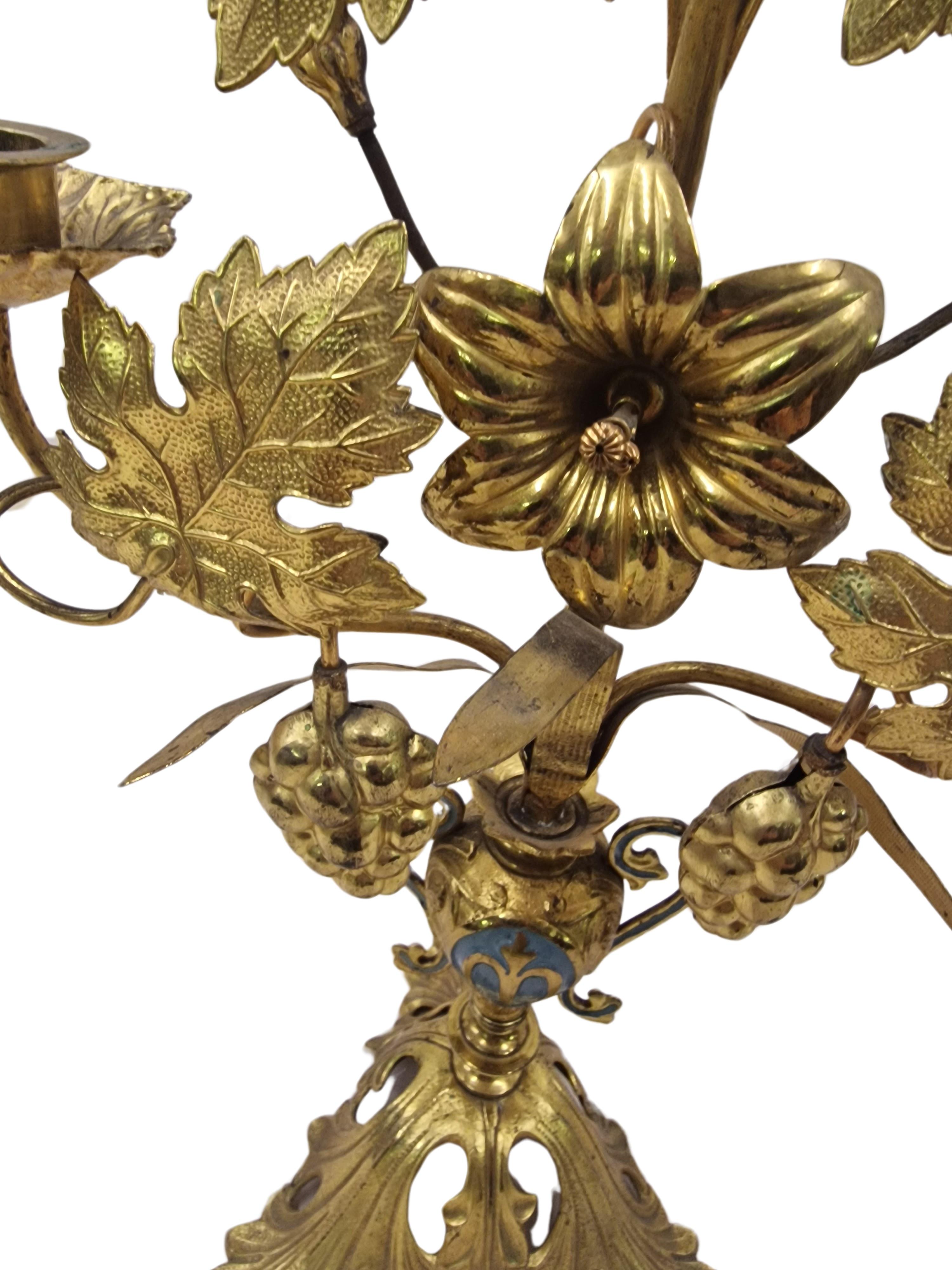 Pair of exceptionally rare thanksgiving candle sticks holders enamel brass, 1900 In Good Condition For Sale In Wien, AT