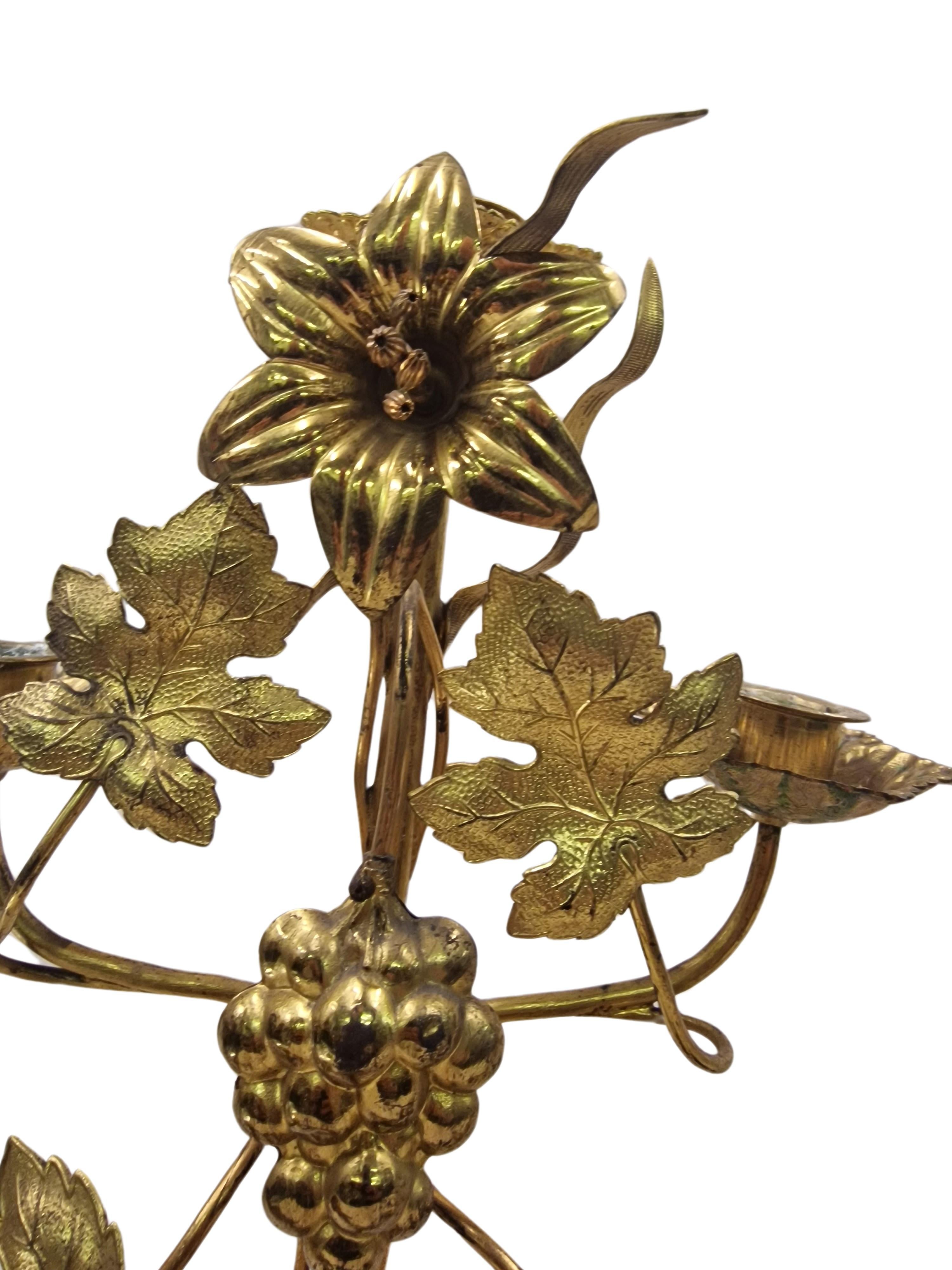 Early 20th Century Pair of exceptionally rare thanksgiving candle sticks holders enamel brass, 1900 For Sale