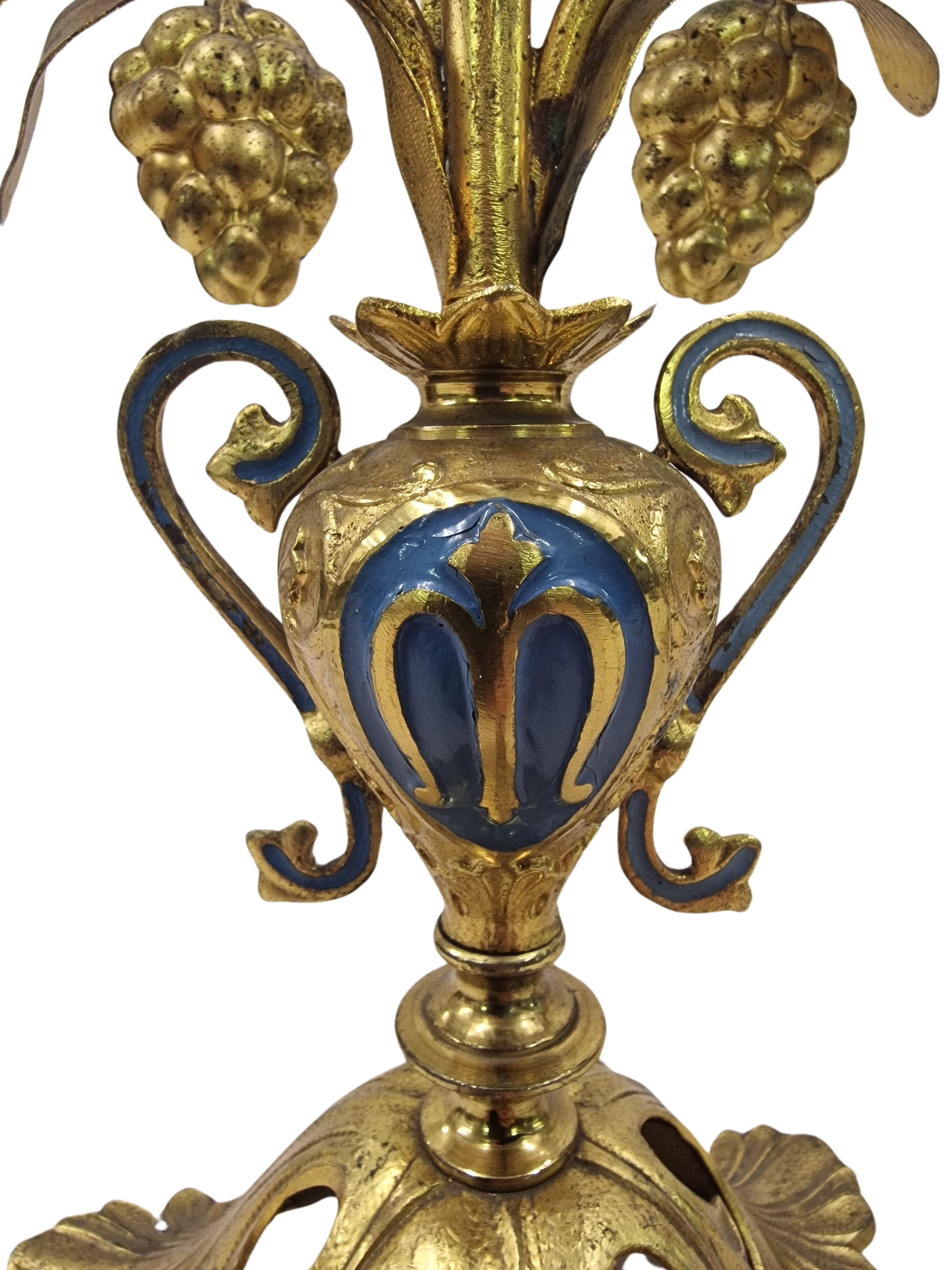 Pair of exceptionally rare thanksgiving candle sticks holders enamel brass, 1900 For Sale 1