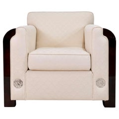 Paire de fauteuils club exclusifs Art Déco avec tissu et badge à motif Art Déco