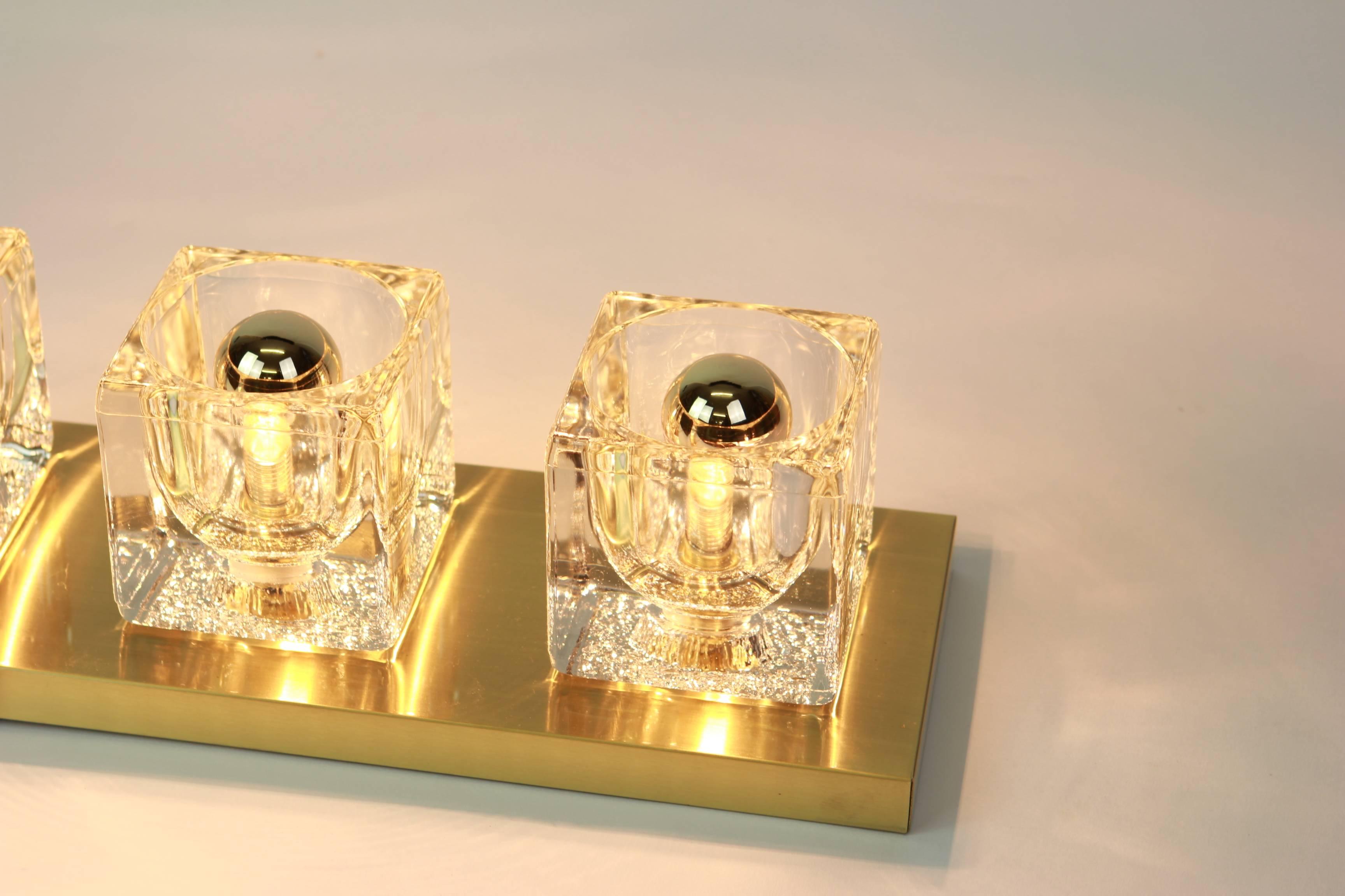 Pair of Exclusive Crystal Glass Brass Wall Sconces by Peill & Putzler, Germany 1