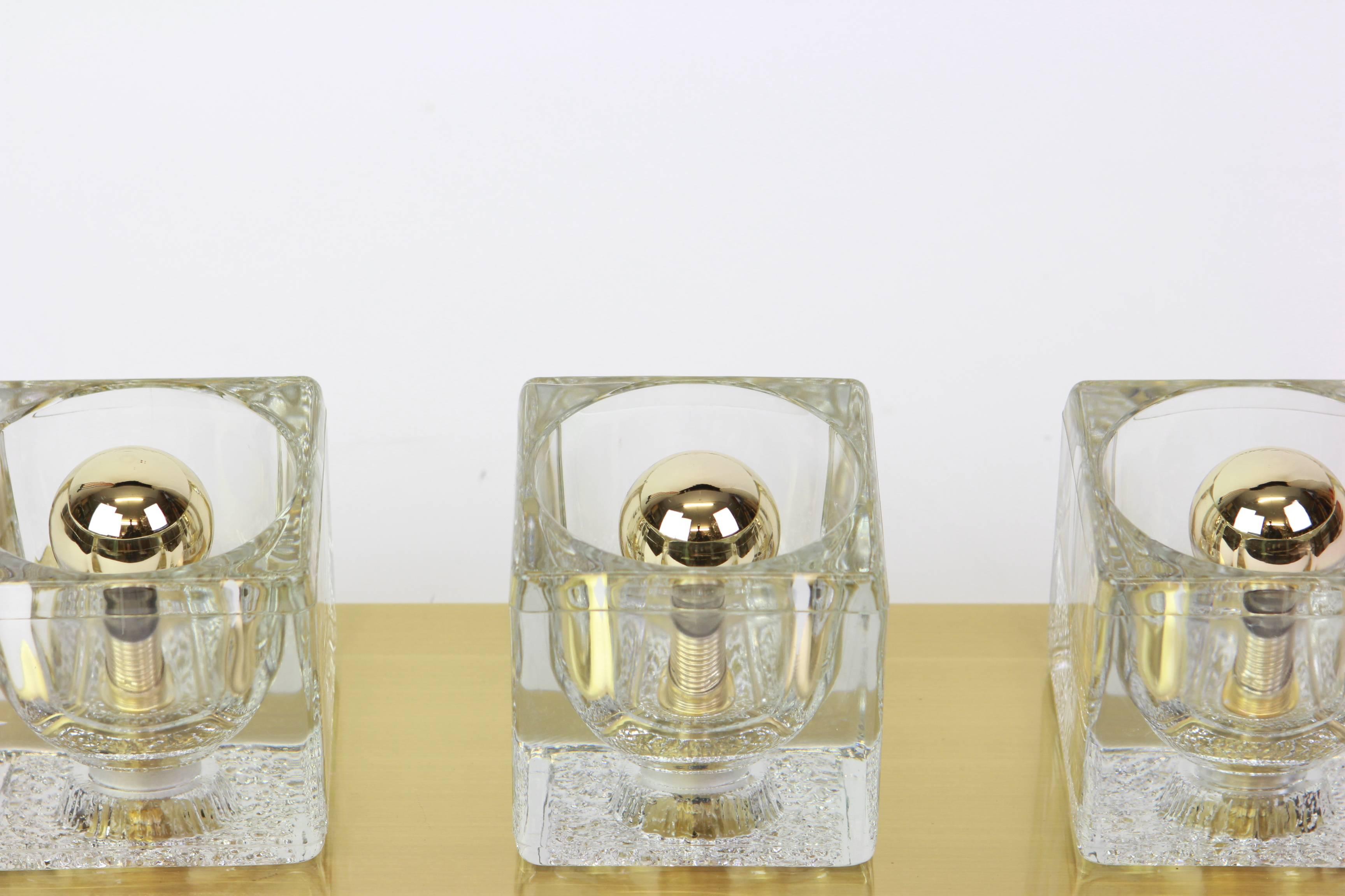 Mid-Century Modern Pair of Exclusive Crystal Glass Brass Wall Sconces by Peill & Putzler, Germany For Sale