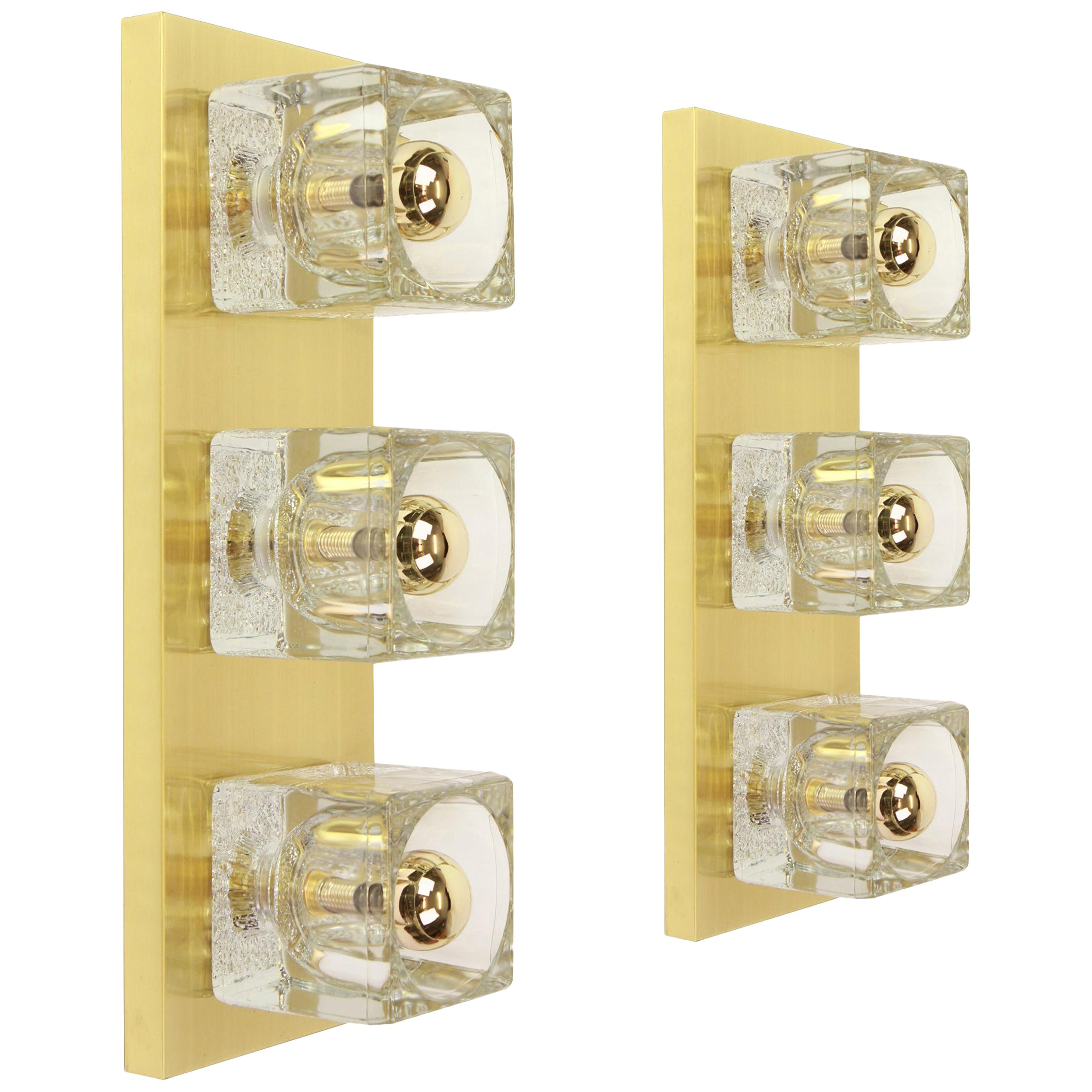 Pair of Exclusive Crystal Glass Brass Wall Sconces by Peill & Putzler, Germany For Sale