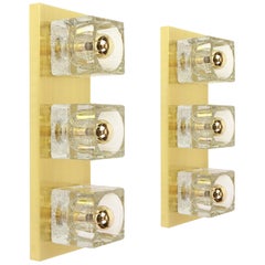Pair of Exclusive Crystal Glass Brass Wall Sconces by Peill & Putzler, Germany