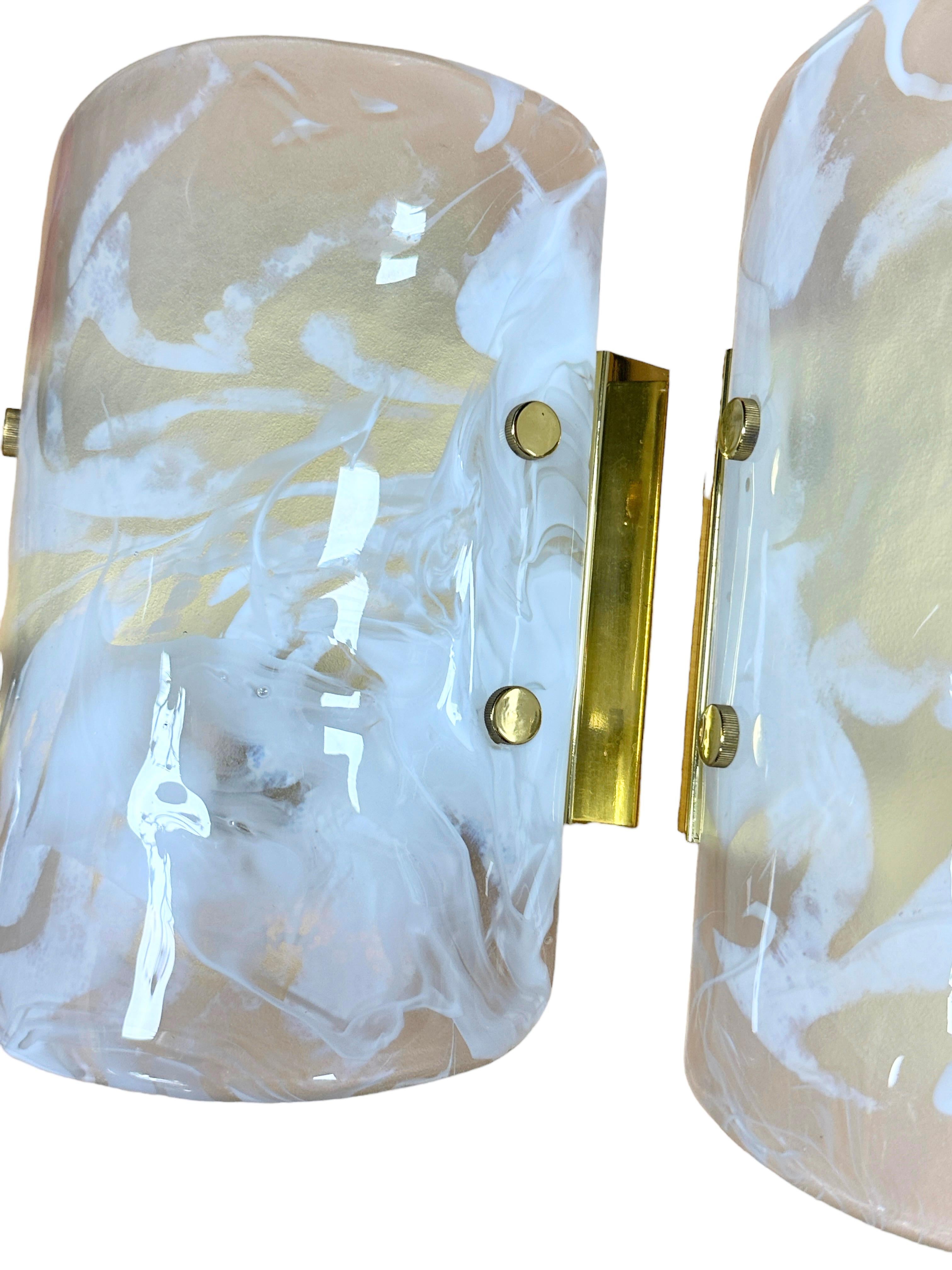 Metal Pair of Exclusive Glass & Brass Hillebrand Sconces Midcentury, 1970s For Sale