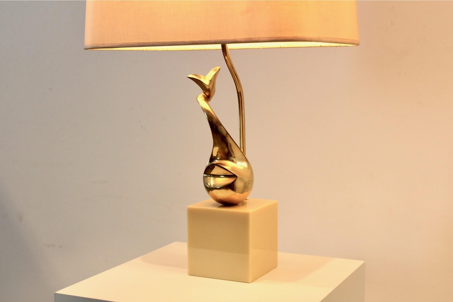 Pair of Exclusive Philippe-Jean Brass Art Sculpture Table Lamps, Signed For Sale 5