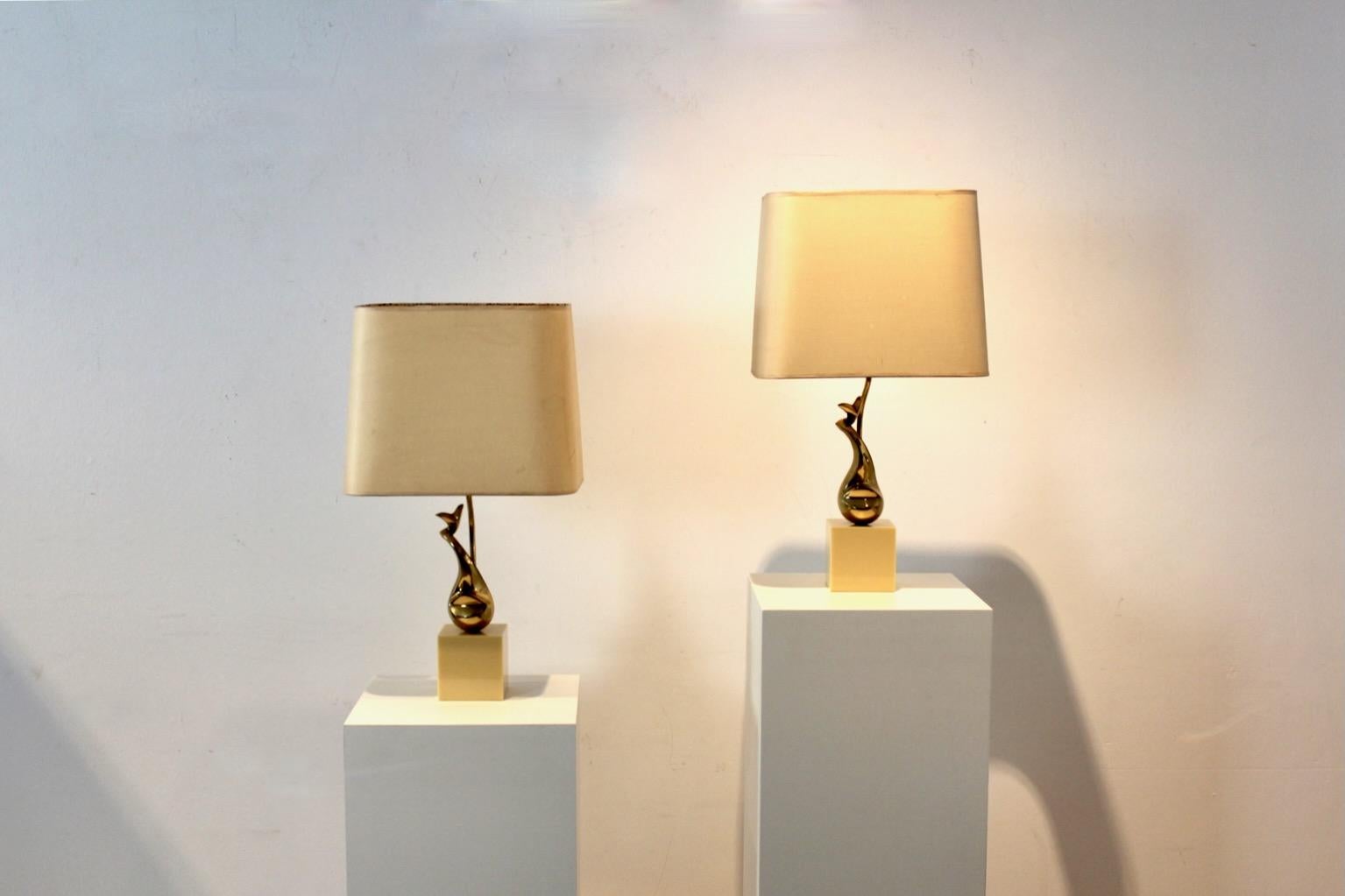 Pair of Exclusive Philippe-Jean Brass Art Sculpture Table Lamps, Signed For Sale 6