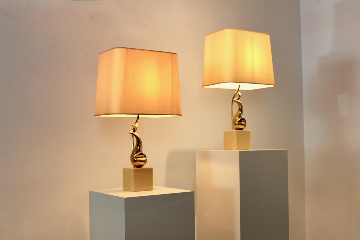 Pair of Exclusive Philippe-Jean Brass Art Sculpture Table Lamps, Signed For Sale 7
