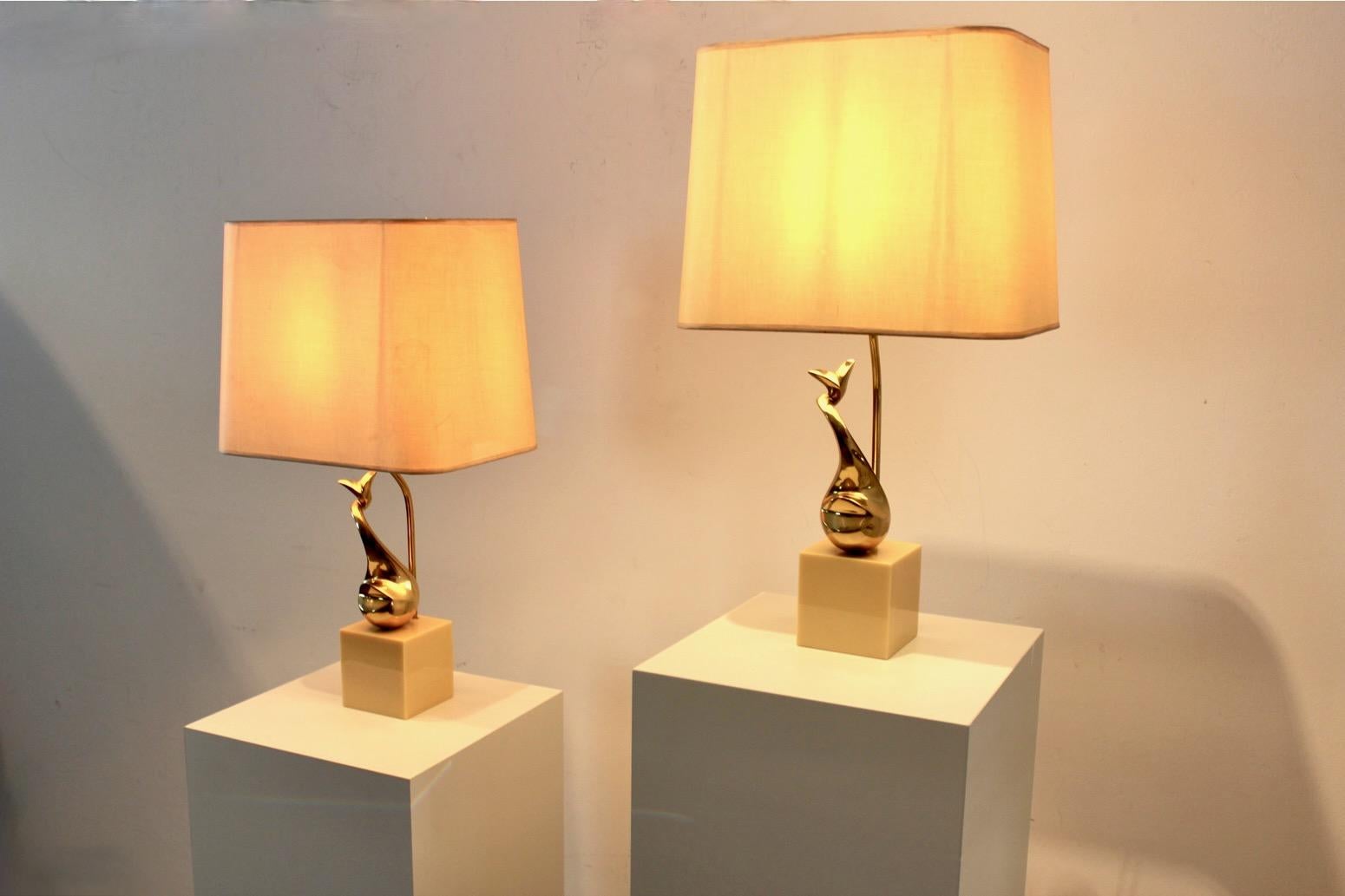 Pair of Exclusive Philippe-Jean Brass Art Sculpture Table Lamps, Signed For Sale 8