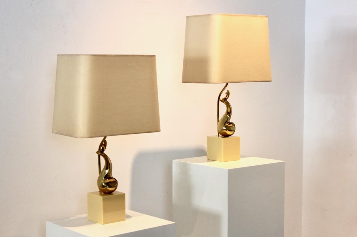 Pair of Exclusive Philippe-Jean Brass Art Sculpture Table Lamps, Signed For Sale 9