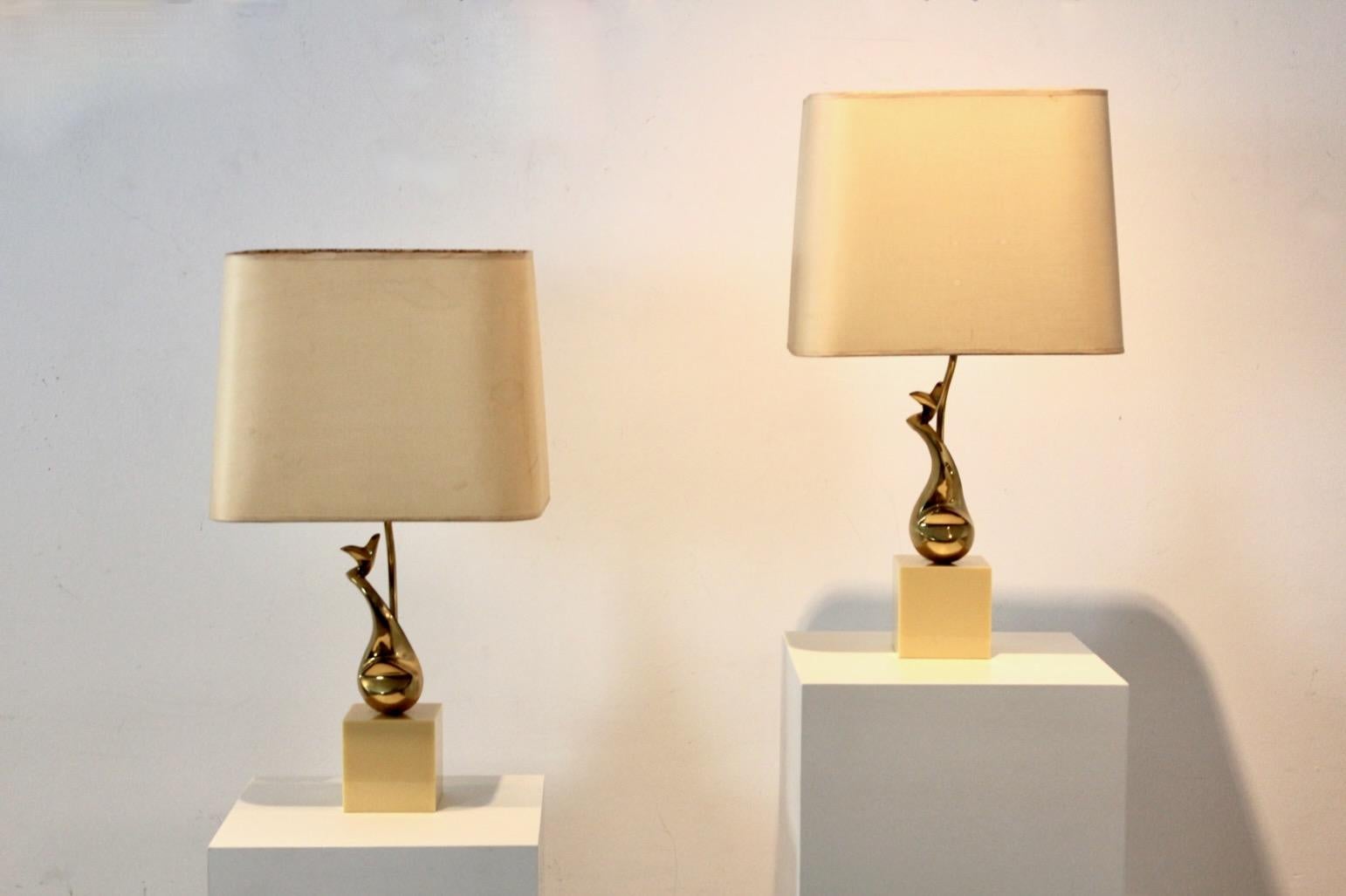 Pair of Exclusive Philippe-Jean Brass Art Sculpture Table Lamps, Signed For Sale 1