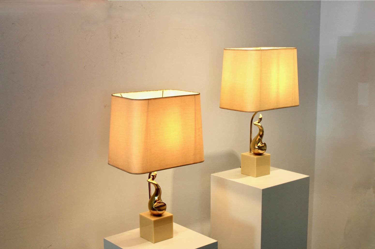 Pair of Exclusive Philippe-Jean Brass Art Sculpture Table Lamps, Signed For Sale 2