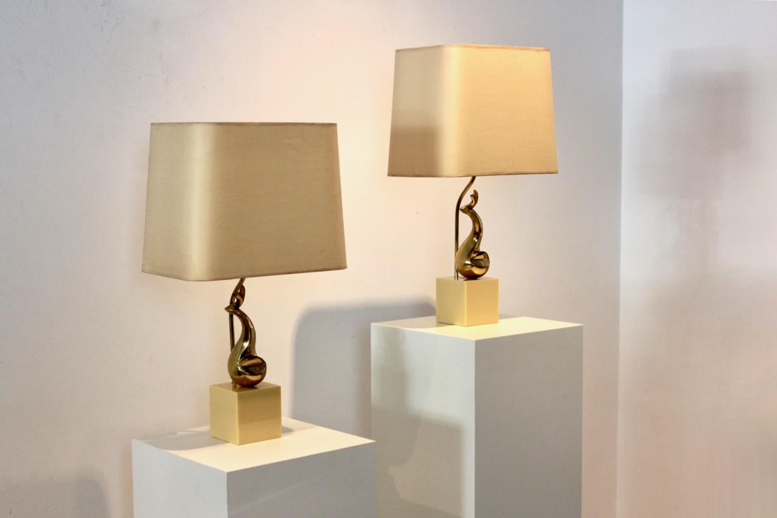 Pair of Exclusive Philippe-Jean Brass Art Sculpture Table Lamps, Signed For Sale 3