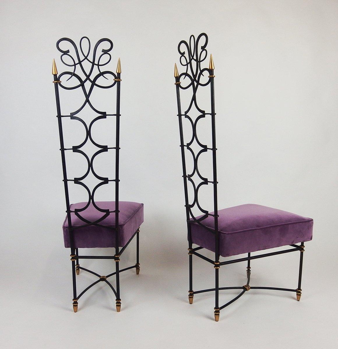 Art Deco Pair of Extraordinary French Art Déco Wrought Iron Side Chairs 1935s