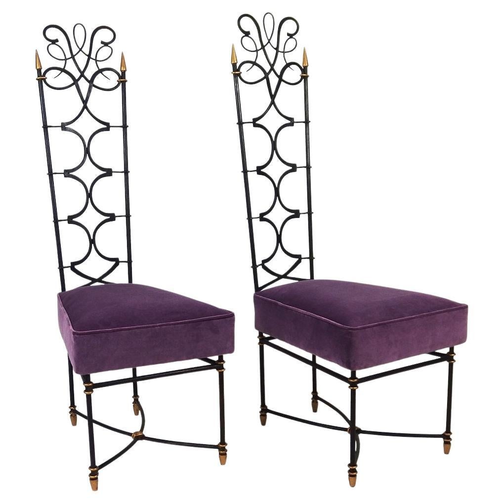 Pair of Extraordinary French Art Déco Wrought Iron Side Chairs 1935s