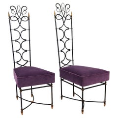 Pair of Extraordinary French Art Déco Wrought Iron Side Chairs 1935s