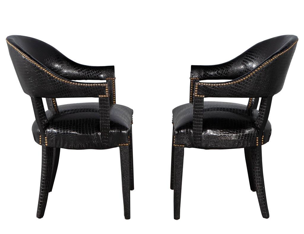 Late 20th Century Pair of Executive Arm Chairs Fully Upholstered in Faux Croc Leather