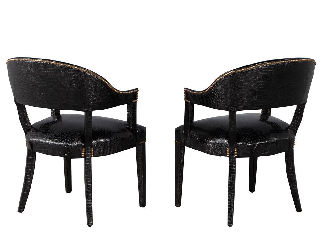 Metal Pair of Executive Arm Chairs Fully Upholstered in Faux Croc Leather