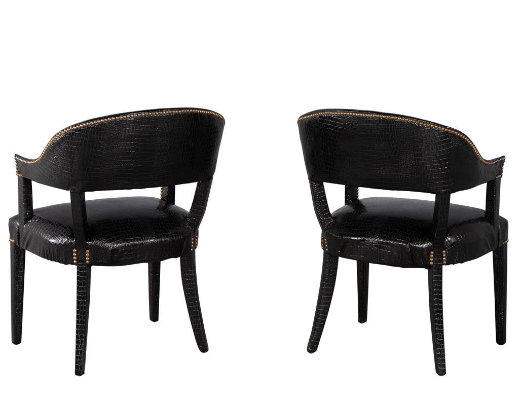 Pair of Executive Arm Chairs Fully Upholstered in Faux Croc Leather 1