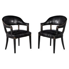 Pair of Executive Arm Chairs Fully Upholstered in Faux Croc Leather