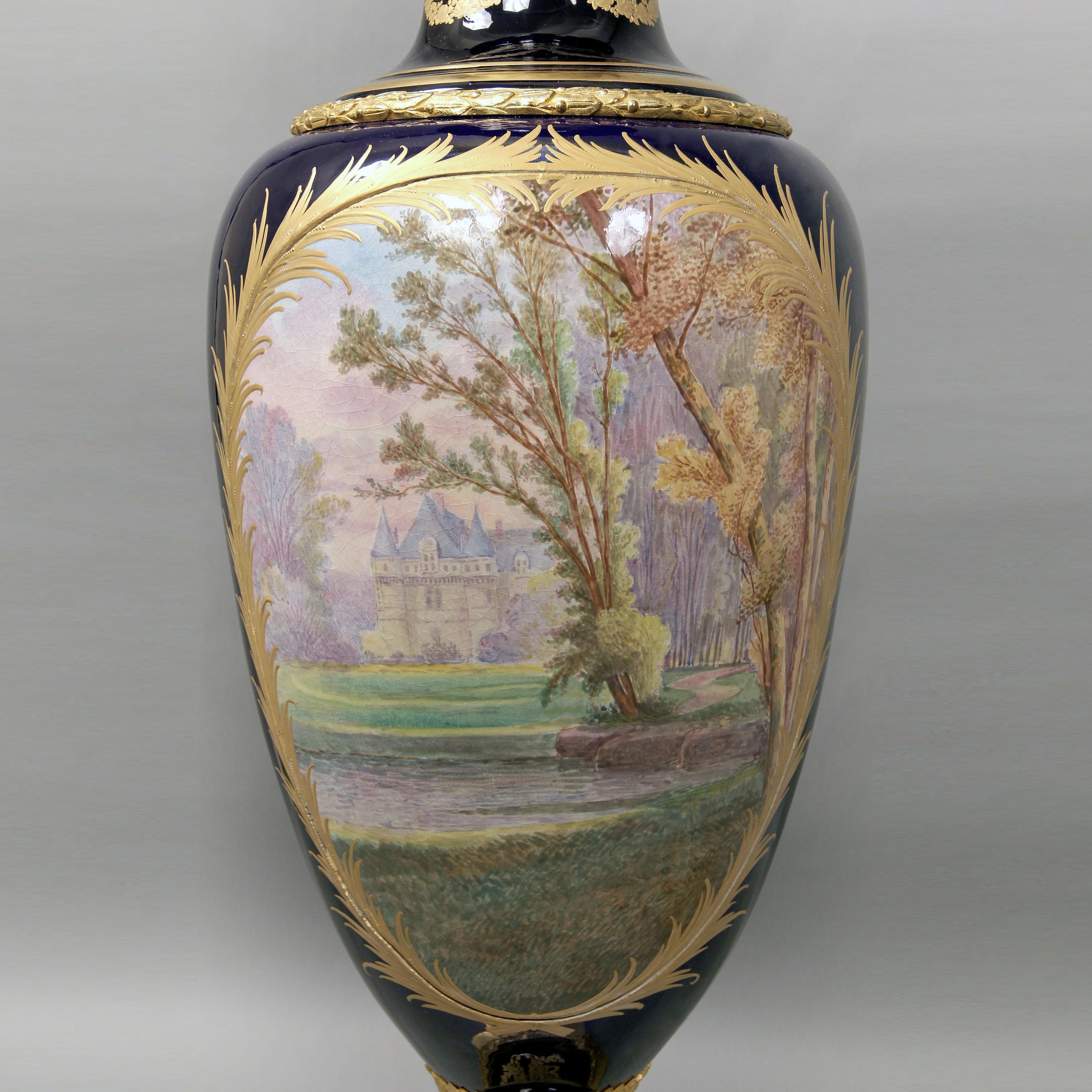 Pair of Exhibition Quality Sèvres-Style Porcelain Vases For Sale 1