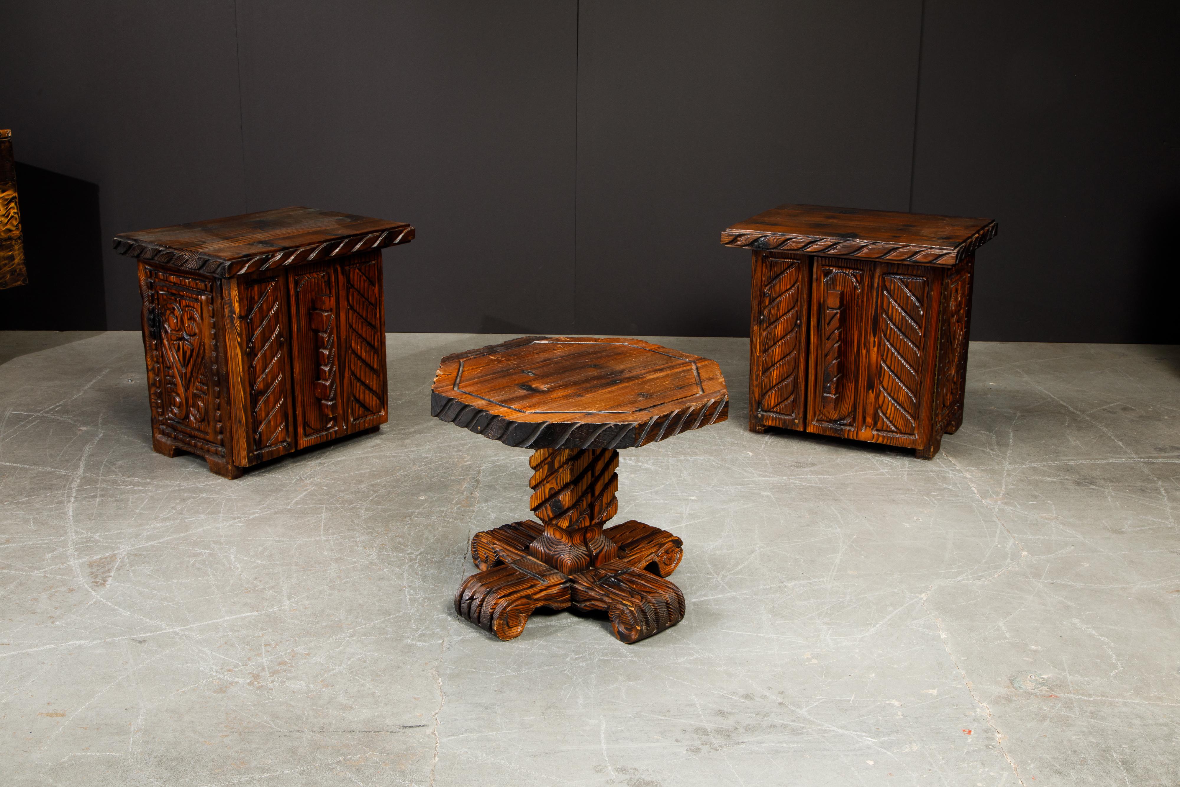 Pair of Exotic Carved End Tables by William Westenhaver for Witco, c 1950 11