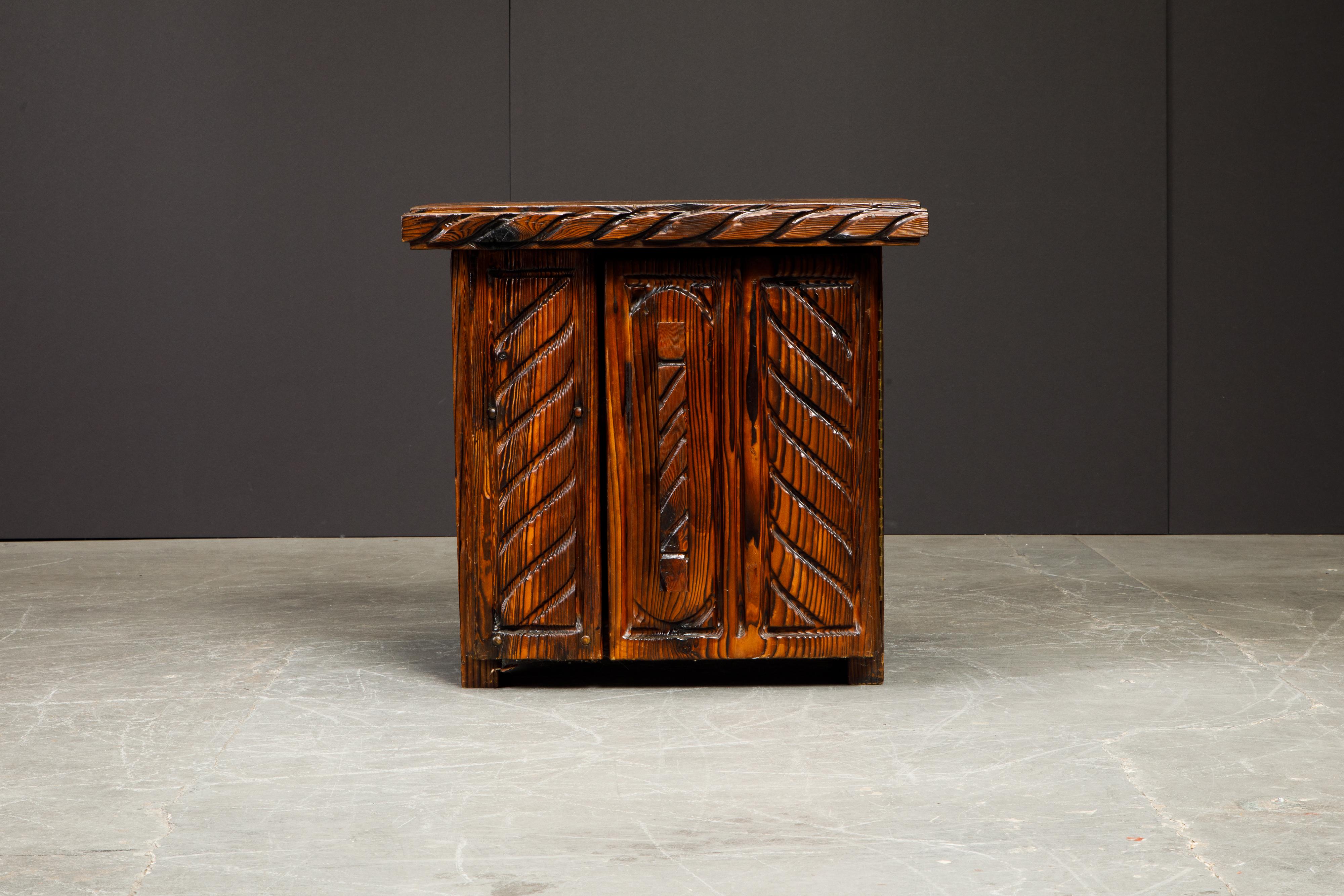 American Pair of Exotic Carved End Tables by William Westenhaver for Witco, c 1950