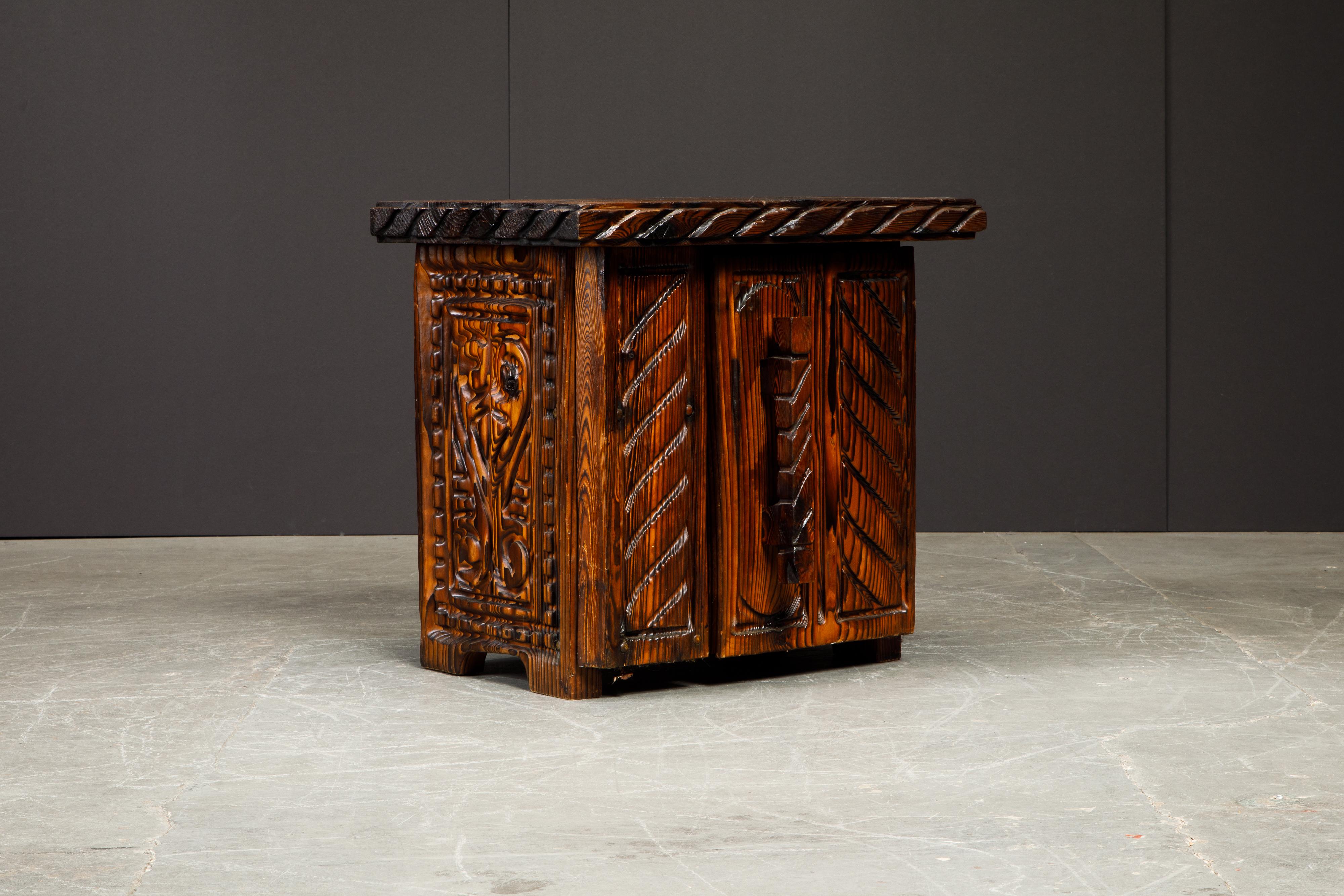 Pair of Exotic Carved End Tables by William Westenhaver for Witco, c 1950 In Good Condition In Los Angeles, CA