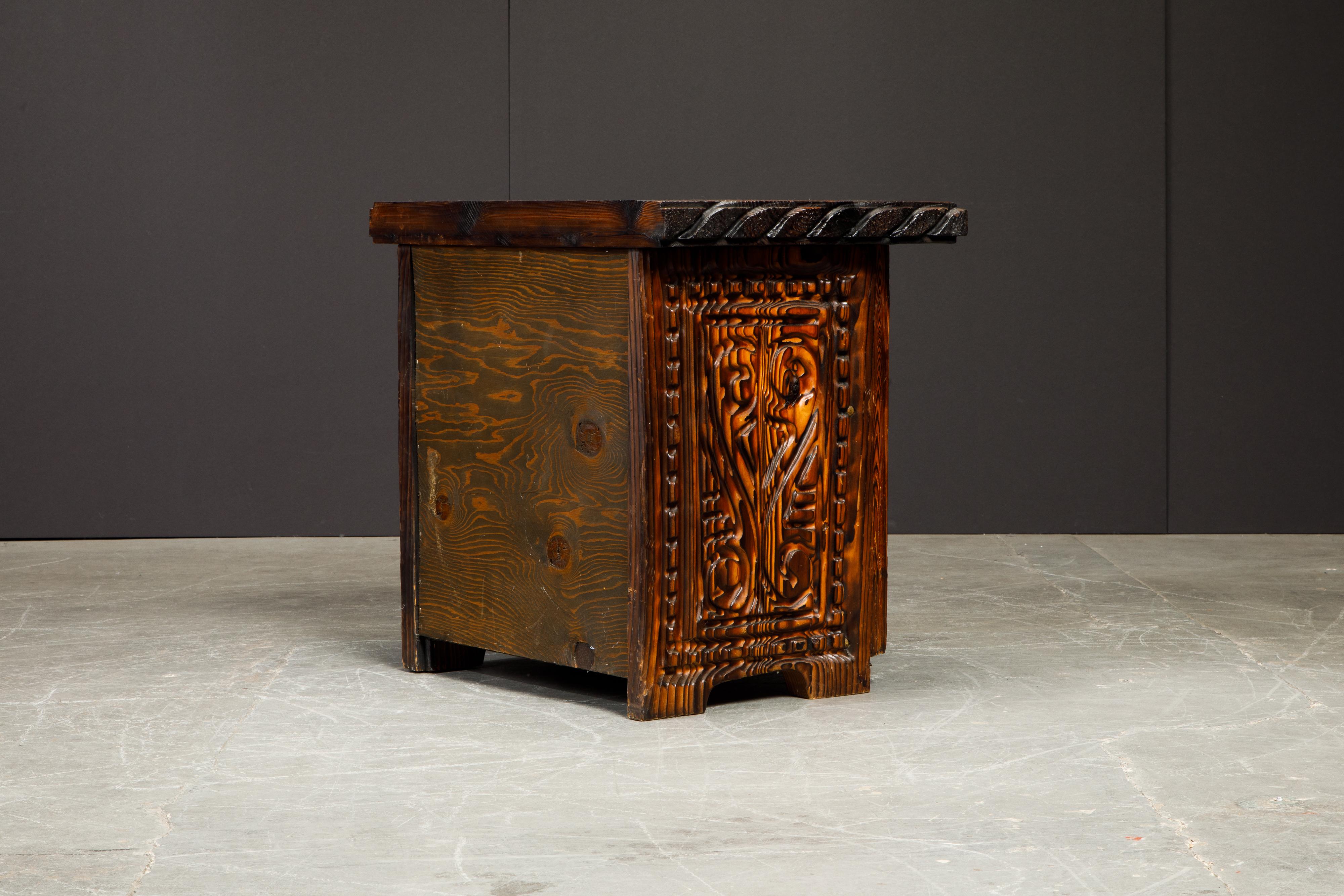 Wood Pair of Exotic Carved End Tables by William Westenhaver for Witco, c 1950