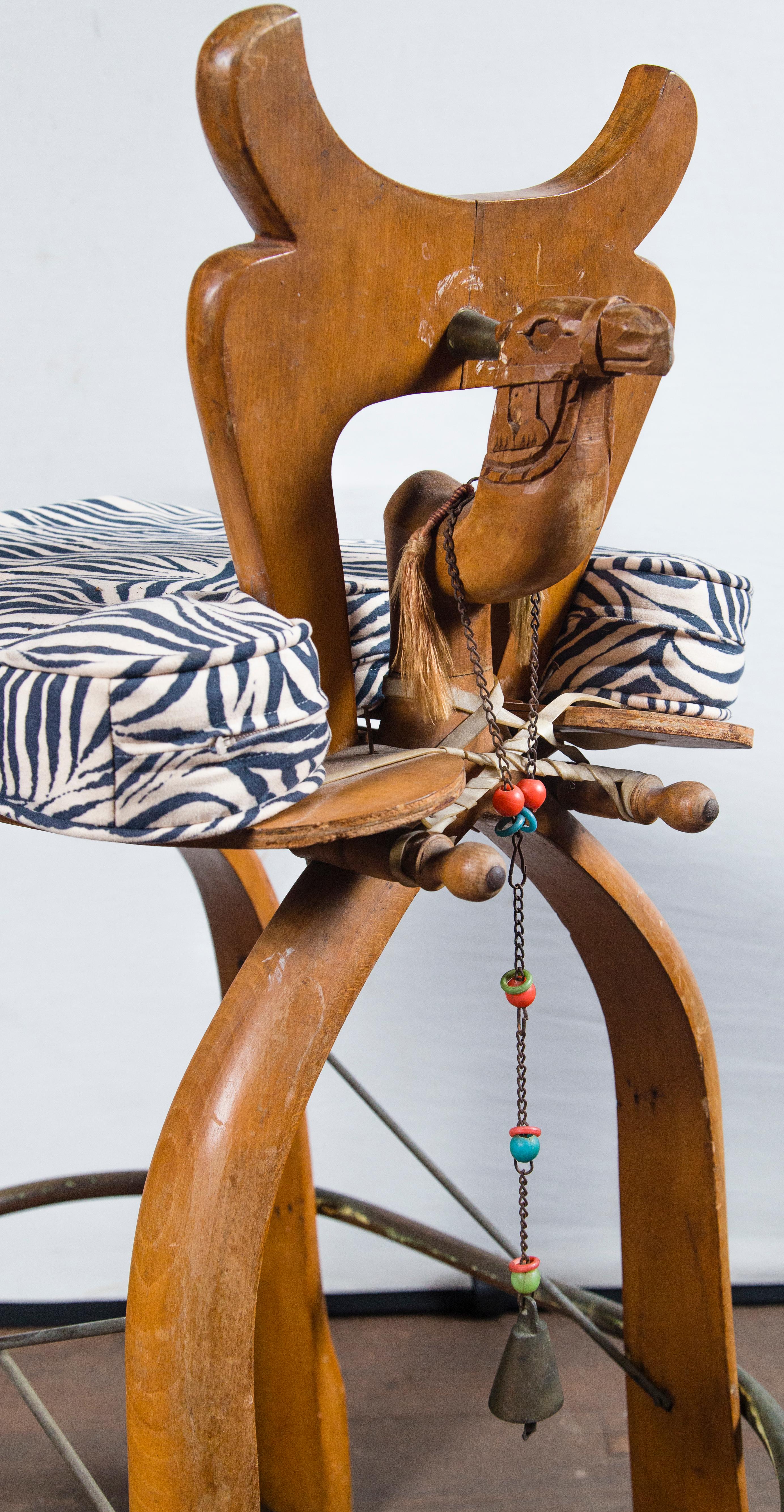 Pair of Exotic Carved Wood Camel Bar Stools For Sale 4