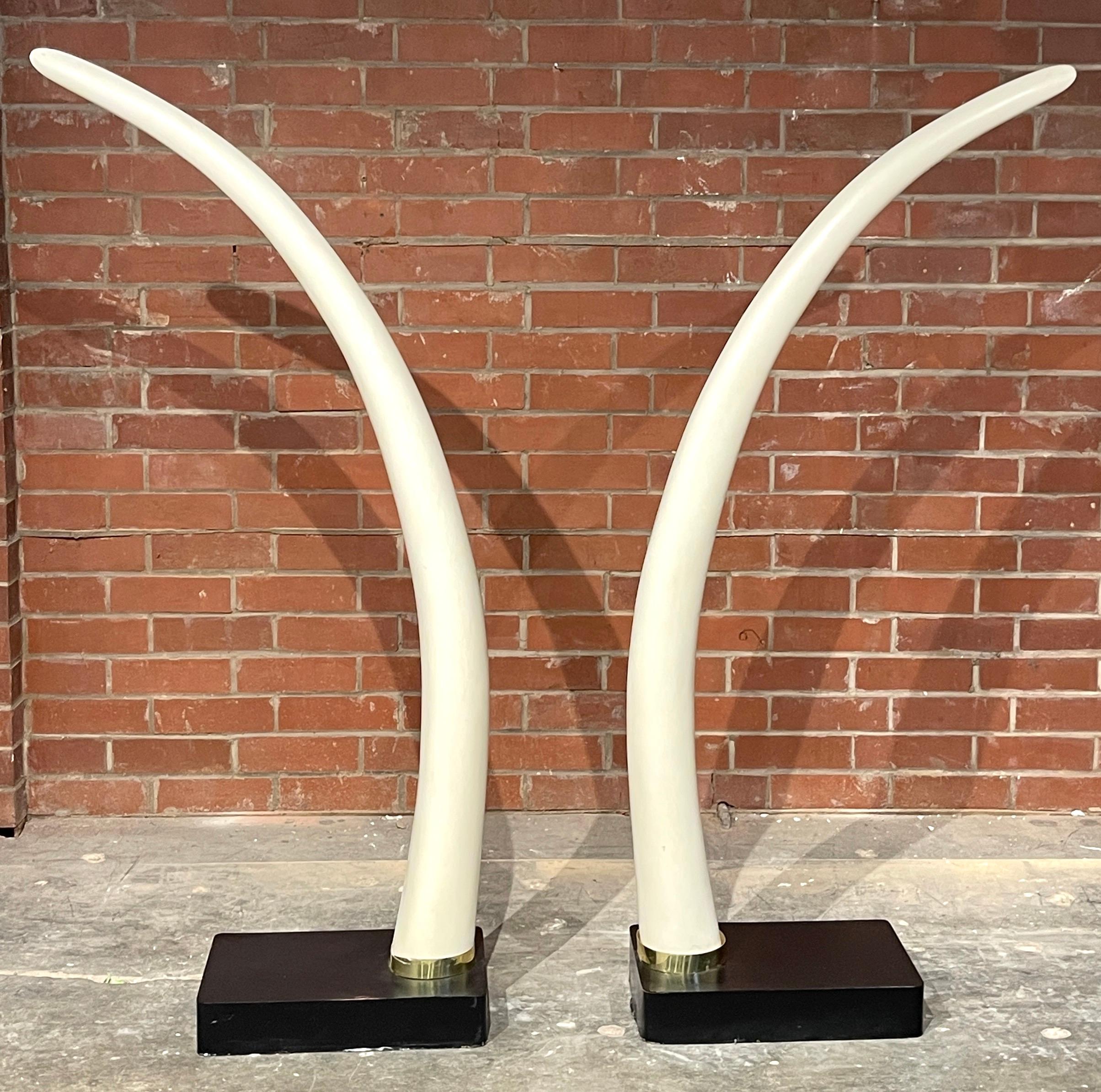 20th Century Pair of Exotic Mid Century Lacquered Faux Elephant Tusk Sculptures For Sale